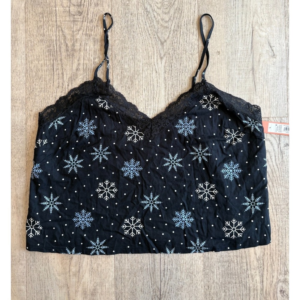 Colsie Sleep Tank Women's Large Snowflake‎ Winter Print Camisole Pajama Top NWT